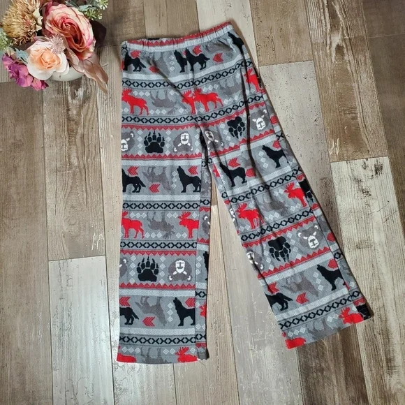 Cuddl Duds Boys Small (6/7) Fleece Wolf/Bear/Moose PJ Bottoms EUC