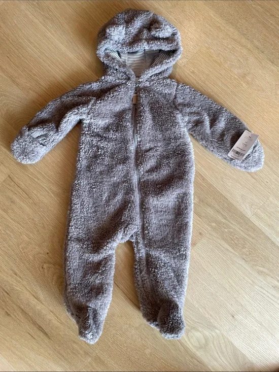 Carter's Plush Hooded Footed One-Piece in Taupe