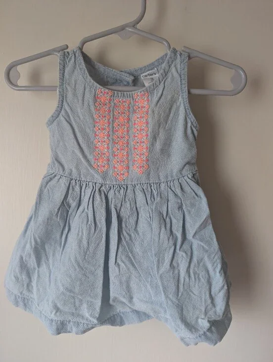 Carter's Light Blue Tank Dress with Coral Embroidery