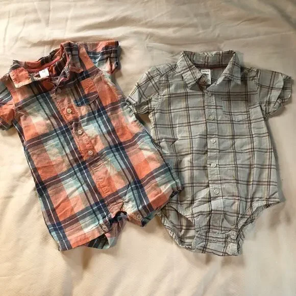 2 Carter's button up one piece outfits boys size 18 months