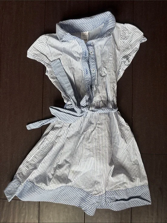 Carter's Light Blue & White Striped Tie-Waist Dress