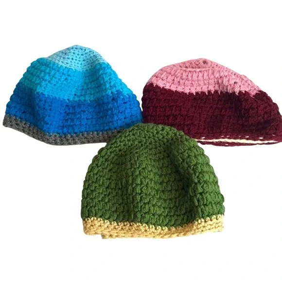 Handmade‎ Crochet Knit Women's Cozy Bucket Beanie Hat Bundle OS