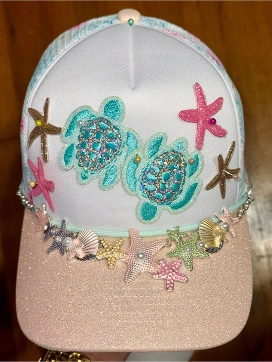 Sparkling Sea Turtle Embellished Trucker Hat