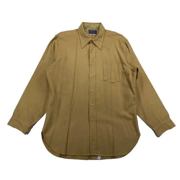 Vintage Pendleton Wool Shirt Men's Large Single Pocket Button‎ Up Beige