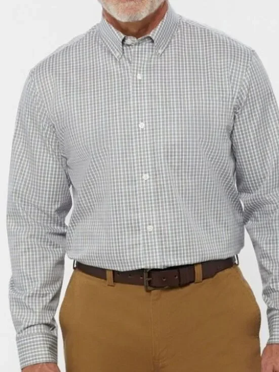 Duluth Trading Co. Men's Gray Check Wrinklefighter Relaxed Fit Long Sleeve Shirt