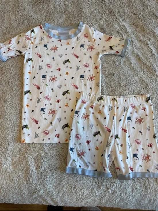 Kids' Ocean Animal Short Pajama Set - Light Blue Trim