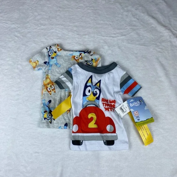 Bluey Lot of 2 Pajama Top Boys 12M White Gray Are We There Yet Snug Fit Pullover