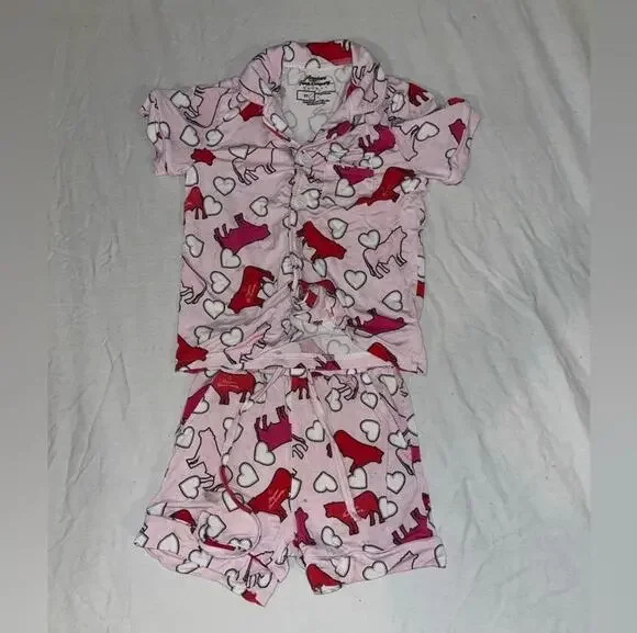 American Farm Company Bamboo Toddler Pajamas Size 3T Pink Hearts Cows
