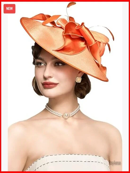 Large Fascinator Hat with Flower Feathers Derby Tea Party Wedding