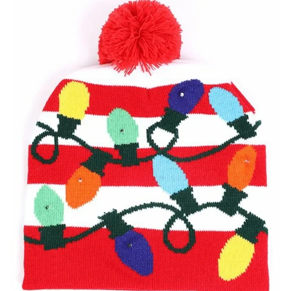 Brand new wool LED Christmas light pom pom hat