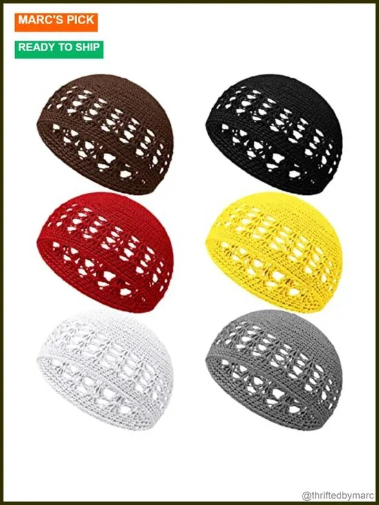 6 Pack Stretchy Knit Beanie Skull Cap Polyester Crochet Hat for Outdoor