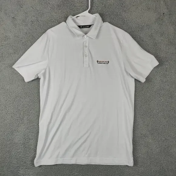 Travis Mathew Polo Shirt Mens Large White Lightweight Stretch Golf barefoot Open