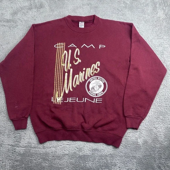 Soffe Sweatshirt Mens Large Maroon Camp Lejeune‎ US Marines Vintage 90s USA Made