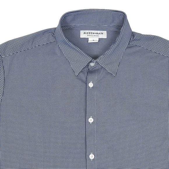 Mizzen+Main Trim Fit Shirt Mens XL Blue Check Commuter Performance Stretch