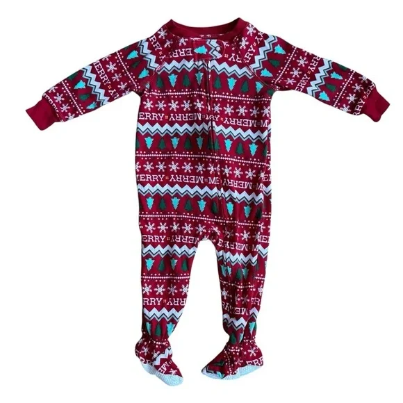 Holiday Lane Red Christmas Pajama Footed Zippy Baby Girl Boy 6-9M