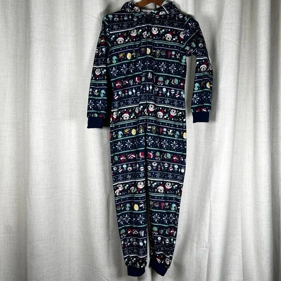 Disney‎ Parks Mickey Mouse Christmas One Piece Zip Pajamas Hood Ears Youth Large