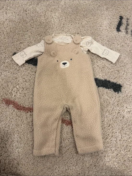 Carter’s Cozy Bear Fleece One-Piece Overalls for Kids - Cream