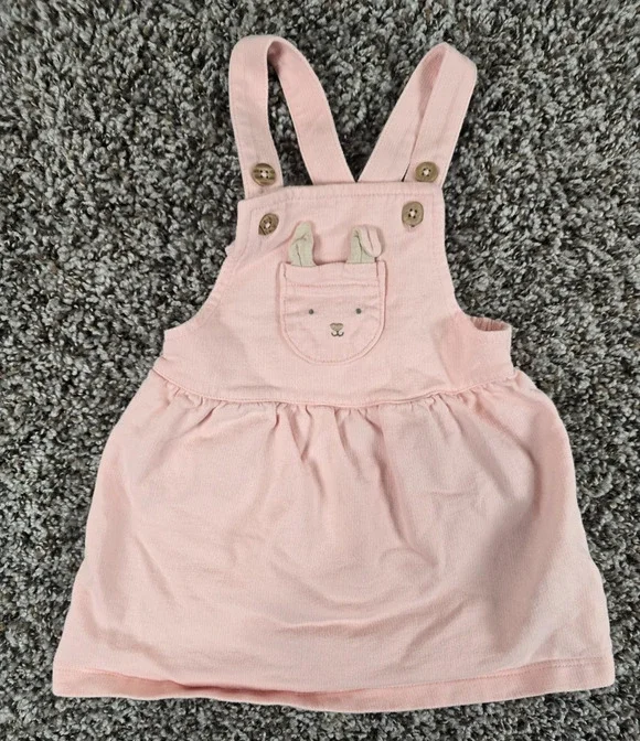 Carters Baby Girls Sz 12M Light Pink Bunny Rabbit Jumper Dress Easter