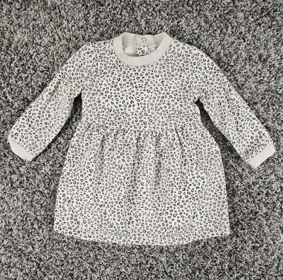 Carters Baby Girls Sz 12M Long Sleeve Sweater Dress Leopard Print Pink Tan
