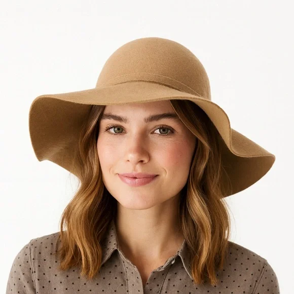 Floppy Hat, 100% Wool Elegant Tan Women's Floppy Hat