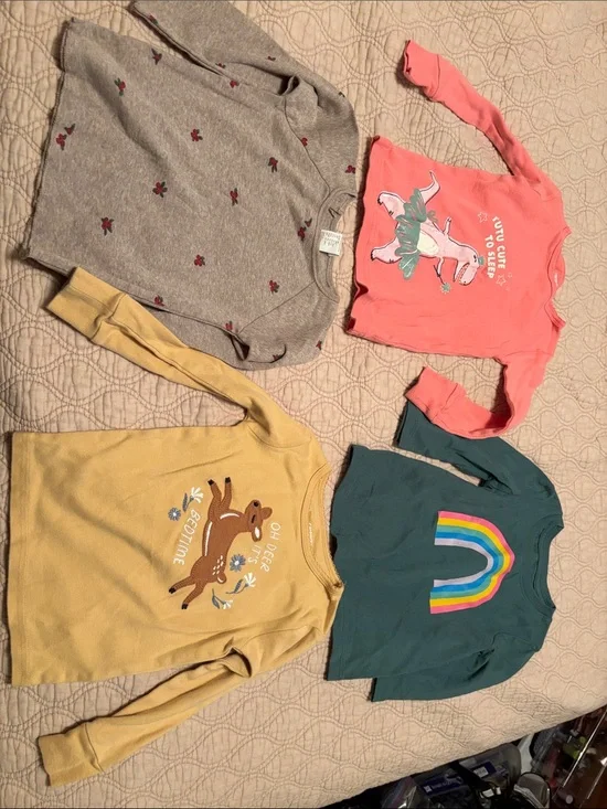 Carter's Girls Long-Sleeve Tops Set - Coral, Mustard, Teal, Gray