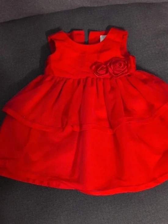 Carter's Bright Red Sleeveless Tiered Dress with Rose Appliqué
