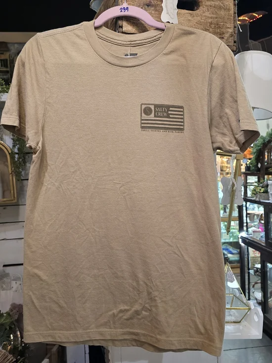 Salty Crew Tan Short Sleeve Tee with Flag Chest Logo