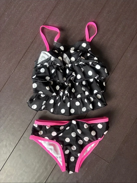 Carter's Black Polka Dot Toddler Bikini with Pink Trim