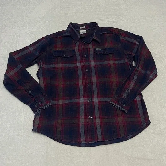 Columbia Men's Plaid Long‎ Sleeve Button Up Shirt M Corduroy Flannel 100% Cotton