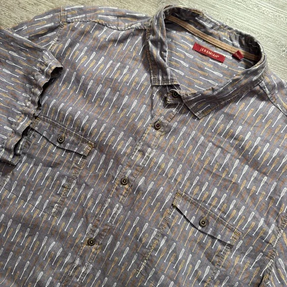 Jeremiah Shirt Mens XXL Paddle Oar Print AOP Linen Cotton Short Sleeve Casual