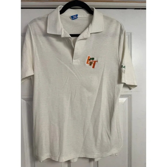 Vtg Champion Lincoln Trail Golf Polo Shirt Mens Large White USA Statesman spot‎
