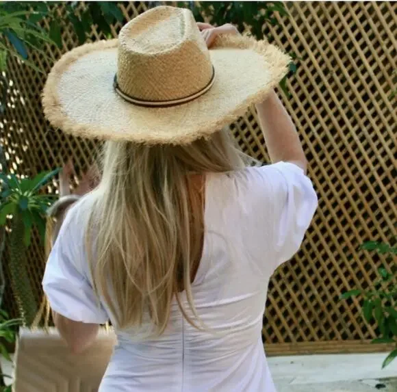 HAT FEDORA WIDE BRIM RAFFIA STRAW HAT