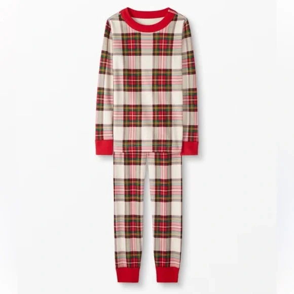 Hanna Andersson Long John Pajama Set Plaid Kids Pajamas - Red and Green size 14