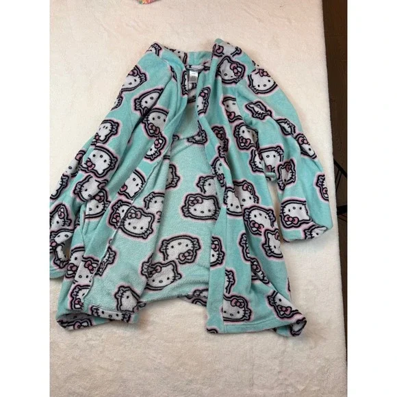 Sanrio Hello Kitty Kids Fleece Robe Mint Green Pink Bathrobe Sleepwear Plush
