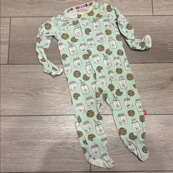 Magnetic Me Mint Green Milk & Cookies Footed Pajamas