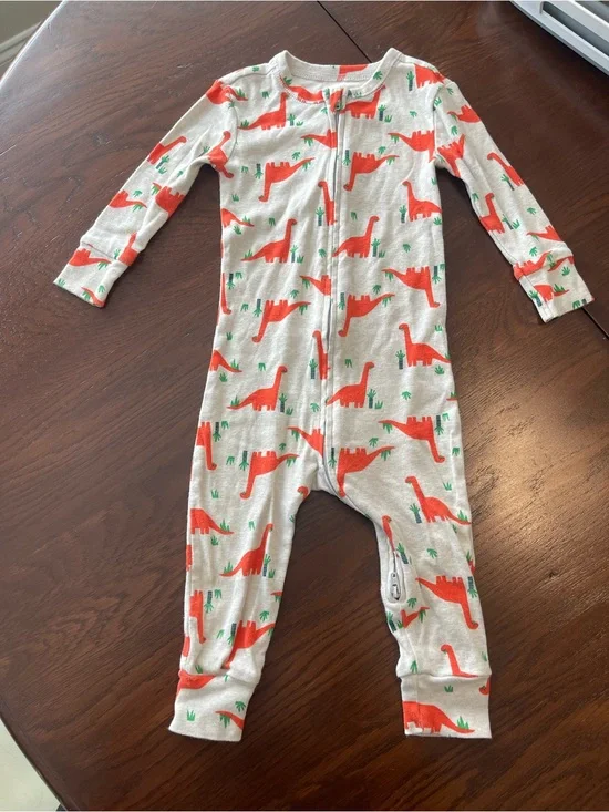Old Navy Cream One-Piece Footie with Orange Dino Print