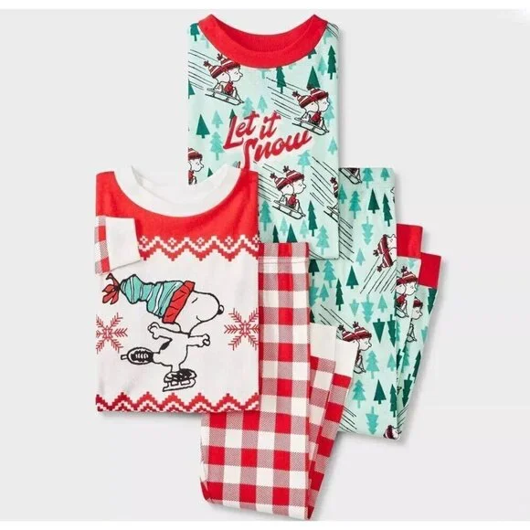 Target Toddler 4pc Snug Fit Snoopy Let It Snow Cotton Pajama Set Blue Red 2T 3T