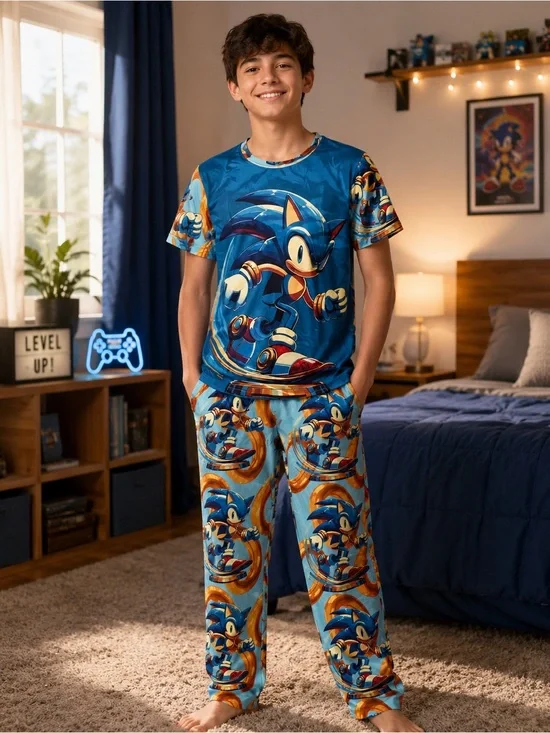 Blue Sonic the Hedgehog Kids Pajama Set