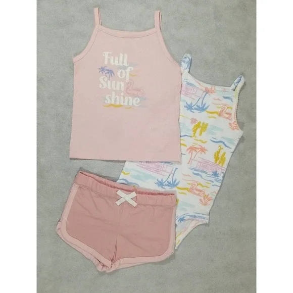 Carter's Baby Girls Size 12 Months 3 pc Top Bodysuit & Shorts Summer Outfit‎ NEW