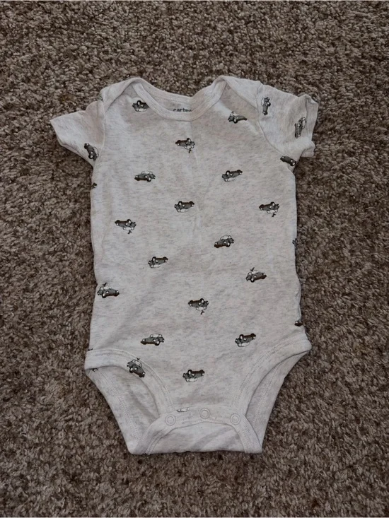 Carter's Light Gray Baby Bodysuit with Tiny Car Motif