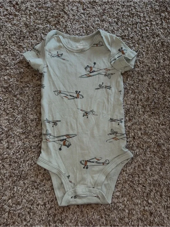 Carter's Sage Green Airplane Print One-Piece Bodysuit