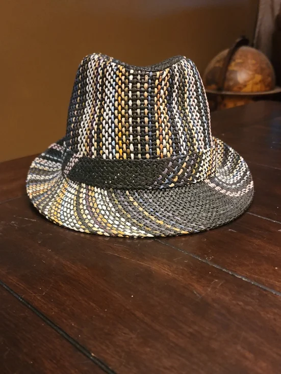 Steve Madden Black Woven Fedora with Multicolor Stripes