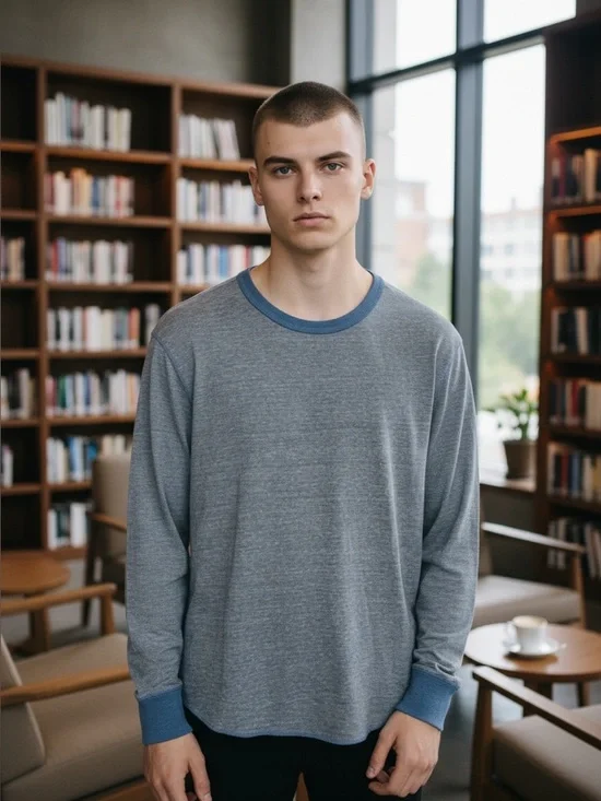EUC Cremieux Long Sleeve Ringer Tee S Gray‎