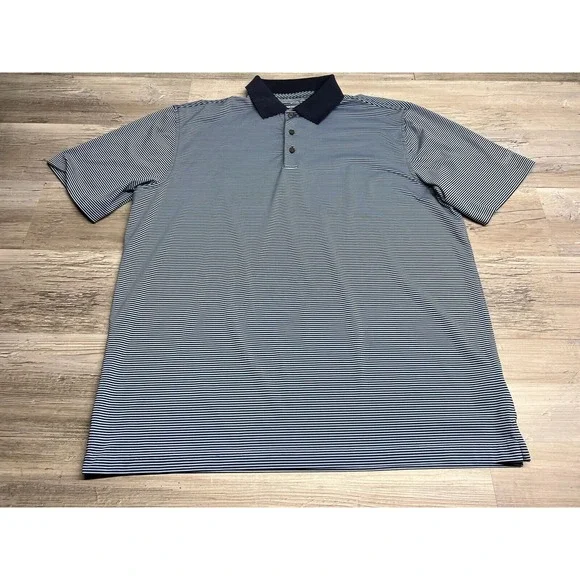 Walter Hagen Mens Golf Polo Shirt Blue Striped Sz L 11 Majors‎ Polyester Spandex