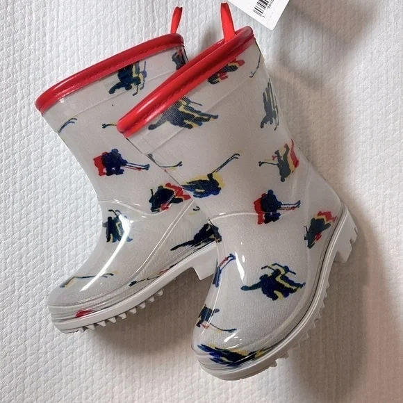 Carter's Prime Rain Boots Grey Hockey Print‎ Galoshes Spring Puddles Toddler 5M