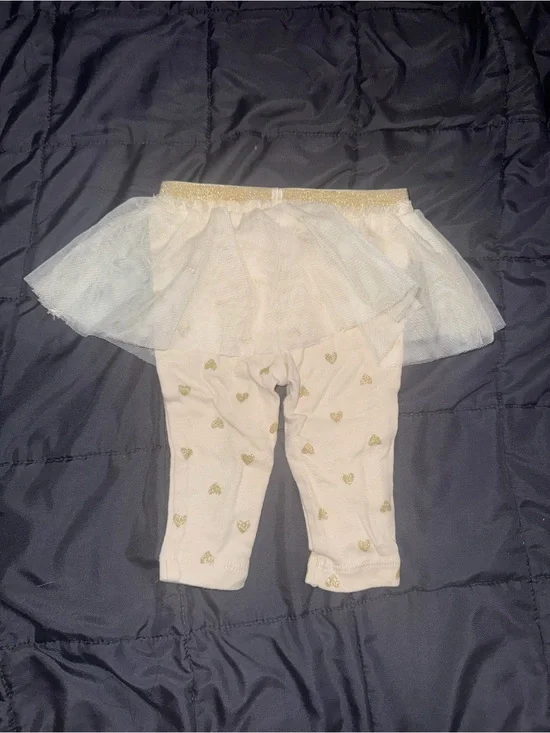 Carter's White Tulle Skirted Leggings with Gold Hearts