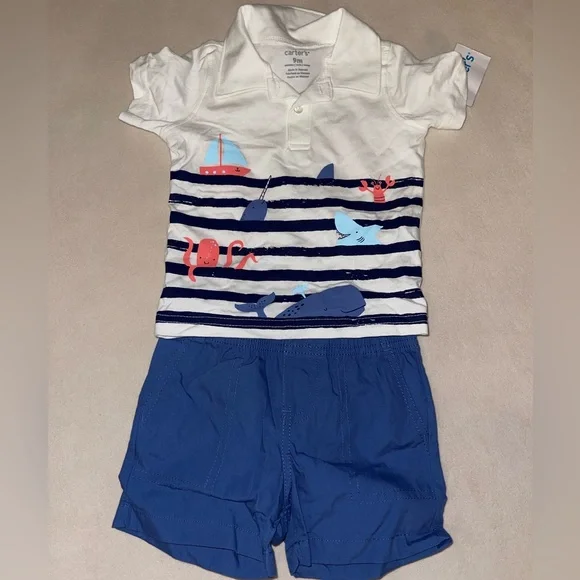 Carter's‎ White and Blue Nautical Kids Matching Set