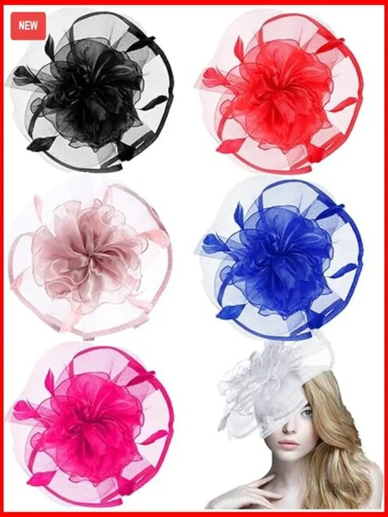 6-Piece Fascinator Hat Set for Women, Derby Cocktail Tea Party Organza