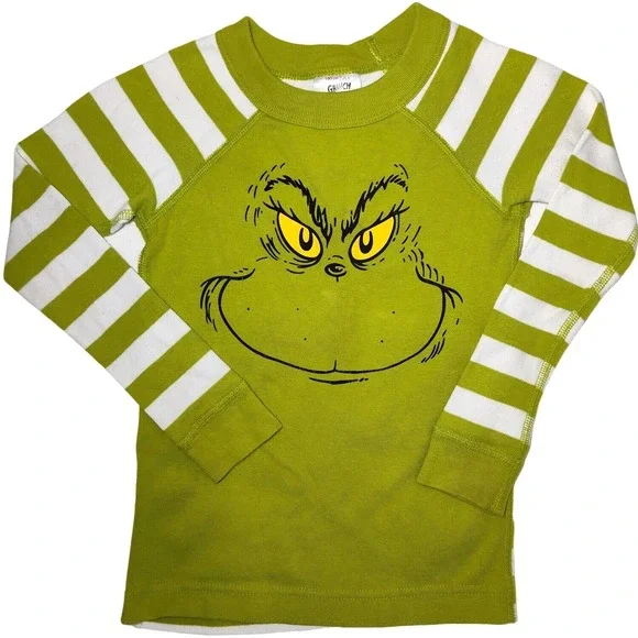 Hanna Andersson Sz 4 Boy Long Sleeve Grinch Pajama‎ Top Green Stripe Organic 100