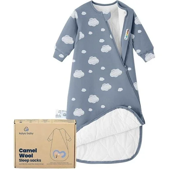 Kaiya Baby Camel Wool Sleep Sack 2.5TOG Long Sleeve 0-6Mnths Unisex Blue Sky New